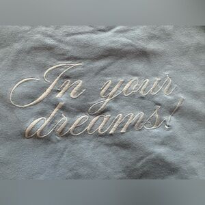 Baby blue dressed in Lala Embroidered IN YOUR DREAMS crop top